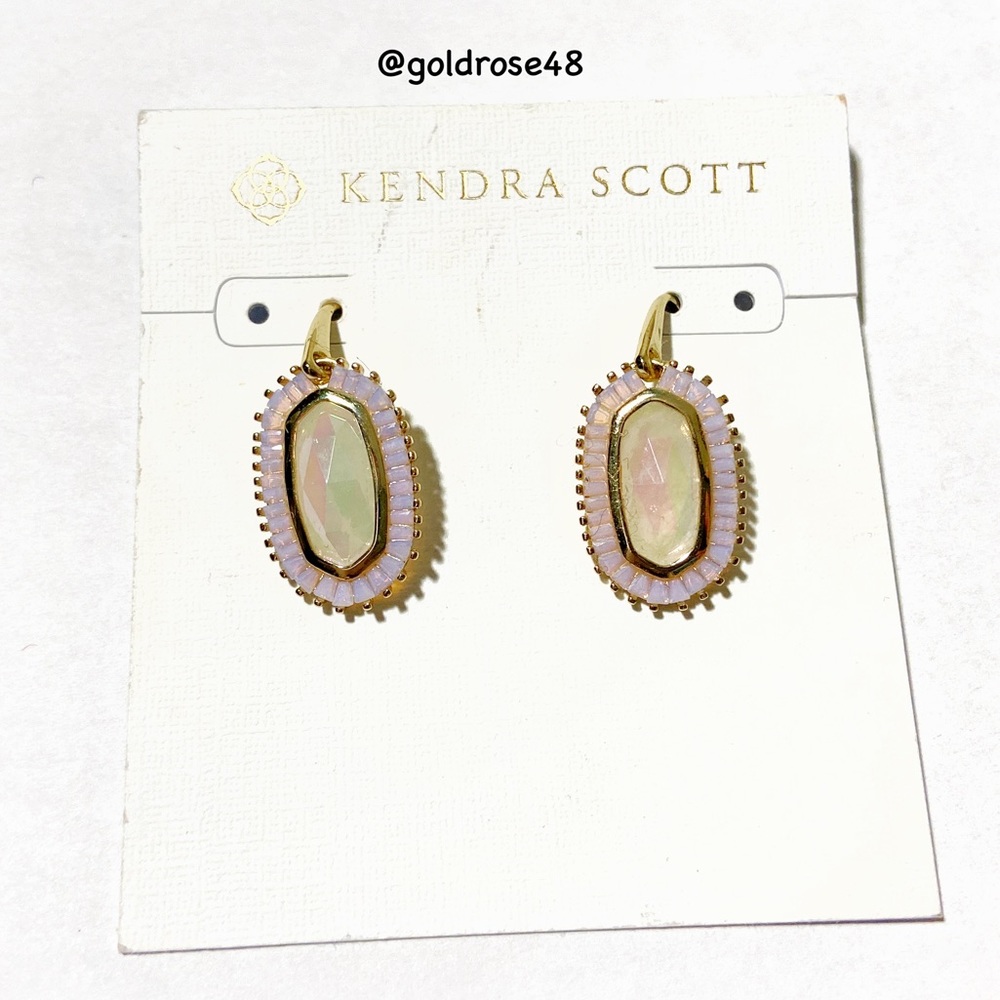 Kendra Scott Baguette Lee gold drop earrings Iridescent Rock Crystal